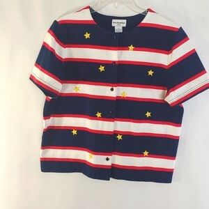 Breckenridge Red White Blue Stars Stripes Patriotic Top - Size LP
